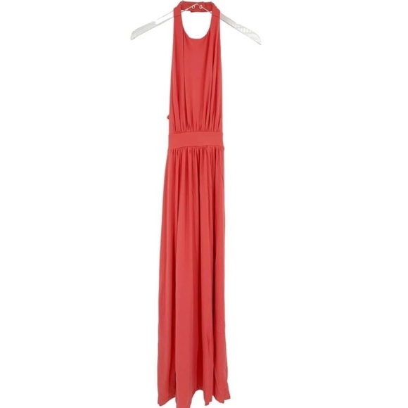 Susana Monaco High Neck Low Back Dress Size L NWOT $198 Fire Coral Red Midi Maxi - Picture 4 of 4